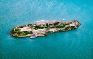Federal maximum-security prison Alcatraz, located on the eponymous island in San Francisco Bay